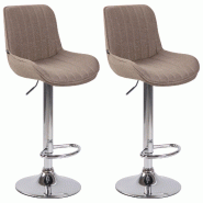 Décoshop26 - Lot de 2 tabourets de bar chaises haute en tissu taupe coutures verticales support en métal chromé 10_0006664 - métal 3000265694430