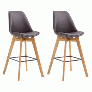 Décoshop26 - Lot de 2 tabourets de bar style scandinave avec dossier en similicuir marron et structure en bois naturel 10_0005576 - marron Bois massi Décoshop26 - Lot de 2 tabourets de bar style scandinave avec dossier en similicuir marron et structure en bois naturel 10_0005576 - marron Bois massi