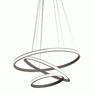 Gea Luce Lustre LED dimmable Iole S3 60W - Suspension moderne à 3 anneaux en aluminium titane, lumière chaude 3000K, 3000lm, design élégant - blan