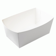 Grande Barquette Carton NOVABOX PACK CHR Blanche Longue 750g - 230x70x40mm - 270g/m² - Format Traiteur Spécial Plats Longs et Fritures - Ingraissabl