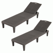 Helloshop26 - Lot de 2 chaises longues de jardin 187 x 55 x 28 cm dossier réglable 5 positions design scandinave en polypropylène 20_0012448 - 30002