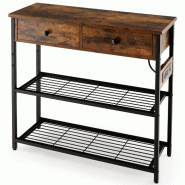 Helloshop26 - Table d'entrée avec station de chargement 81 x 30 x 81 cm organisation pratique style rustique en bois rustique 20_0013890 - métal 300