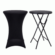 IvoQ Table haute noire – Housse extensible noire incluse – Ø80 cm x 110 cm – Pliable – Table de réception pour fête, jardin et événement