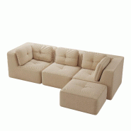 Merax canapé modulable 3 places avec tabouret, Cloud Sofa Cord sans cadre, canapé lounge près du sol, avec accoudoirs larges, beige - beige multi-m