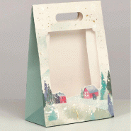Pochette cadeau avec poignée et fenêtre Campagne enneigée 20x10x29cm - par 12