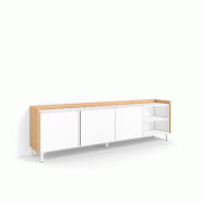 SKRAUT HOME Meuble TV, Banc Télé, 207x61x35 cm, Pour les TV jusqu'à 80", Design industriel, Blanc et Chêne Soft - blanc Bois manufacturé 748_3