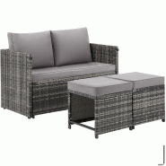 TecTake GmbH tectake Ensemble salon en rotin 2 en 1 Monopoli, canapé et ensemble de sièges  Gris - gris multi-matériau 406393