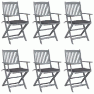 VidaXL Chaises Pliables D Extérieur Lot De 6 Et Coussins Bois D Acacia - gris 3065407