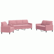 VidaXL Ensemble de canapés 3 pcs avec coussins Rose Velours Modèle Hadrien - 3278354