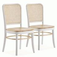 VS Venta-stock Pack de 2 chaises Vesta Couleur Blanc/chêne, Bois Massif et Rotin naturel - marron Bois massif I23102