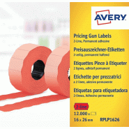 AVERY Etiquettes 2 lignes, rouges permanentes - boite de 10 rouleaux de 1200 étiquettes - 5014702023743