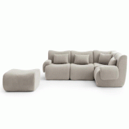 Canapé d'angle modulaire MILYSOFA SOFATIME 4 places avec méridienne Tissu fine bouclette Beige pierre - MS-TIME-5-SB