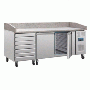 Comptoir inox à pizza 257 Litres, 2 portes (L)600 x (P)400 mm, 7 tiroirs à pâtons, dessus en marbre, 300 W, 220 V - MONO