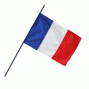 Drapeau France - 80 x 120 cm - Ourlé sur 3 côtés - Hampe bois gainée de plastique