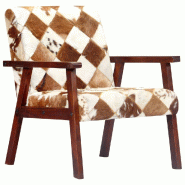 Helloshop26 - Fauteuil chaise siège lounge design club sofa salon blanc et marron cuir véritable de chèvre 1102175/3 - marron Bois massif 300014136