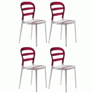 LOT DE 4 CHAISES DESIGN DEJAVU EN POLYCARBONATE ROUGE ET BLANC