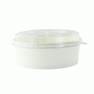 Nvase ECOLOMIQUE - 50 Pcs - Saladier rond blanc "Buckaty" - Ø150 mm, Hauteur: 50 mm, Couvercle PET - blanc en carton NVS210PCCO550B