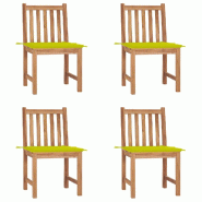 VidaXL Chaises De Jardin Lot De 4 Avec Coussins Bois De Teck Massif - vert 3073099