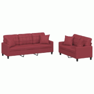 VidaXL Ensemble de canapés 2 pcs et coussins rouge bordeaux similicuir Modèle Karma Pro - 3201391
