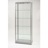 Vitrine haute argent l 80 cm portes battantes en façade et eclairage led