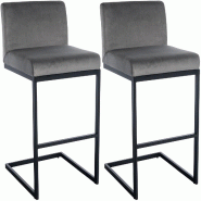 CLP Lot de 2 tabourets de bar Hopewell en velours Métal HBT: 104x43x53 cm Gris - gris métal 328677