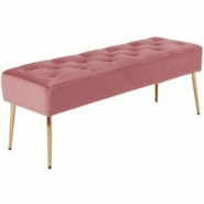 Décoshop26 - Banc banquette rembourré capitonné en tissu velours rose pieds métal doré BAN09010 - 3001081169607 Décoshop26 - Banc banquette rembourré capitonné en tissu velours rose pieds métal doré BAN09010 - 3001081169607