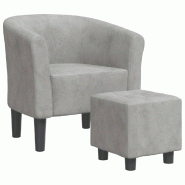 Décoshop26 - Fauteuil lounge assise confortable design moderne avec repose-pied velours gris clair DEC026421 - gris 3000255806850
