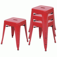 Décoshop26 - Lot de 4 tabourets bas en métal rouge design industriel empilable 04_0007582 - métal 3000262184576