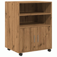 Décoshop26 - Meuble de bureau sur roulettes armoire de rangement 60 x 48 x 81 cm bois ingénierie couleur chêne DEC024491 - Bois massif 3000254733270