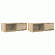Helloshop26 - Lot de 2 meubles TV muraux peu encombrants rangement 80 x 31 x 25,5 cm en bois d'ingénierie chêne sonoma 02_0051648 - Bois massif 3000