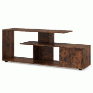 Helloshop26 - Meuble tv multimédia 152 x 38 x 58,5 cm avec rangement pratique design asymétrique en bois marron rustique 20_0012810 - marron Bois ma