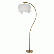 Mauro Ferretti Lampadaire Semi-Arc 60 X 33 X 170 Cm - Lampadaire Glamour En Métal Doré Avec Abat-Jour En Plumes Synthétiques - Douille E27, 40 W, 2