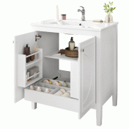 Merax Meuble sous-vasque 76 x 46,5 x 88,5 cm avec lavabo en céramique, étagères réglables, tiroir et poignées en métal, blanc - blanc multi-mat�