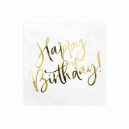 PartyDeco 20 serviettes dorées "Happy Birthday" anniversaire - doré SP33-79-008-019