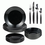 San Ignacio - Service de vaisselle 12 pièces noir avec ménagère 16 pièces en acier inoxydable noire - multicolore Verre opale PK9444