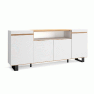 SKRAUT HOME Buffet salon et cuisine, 200x87x35cm, 4 Portes, Design industriel, Blanc et Chêne Soft - blanc Bois manufacturé 524_10