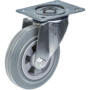 Roulette de 160mm 6" à bandage caoutchouc gris, pivotante, capacité de 135kg Roulette de 160mm 6" à bandage caoutchouc gris, pivotante, capacité de 135kg