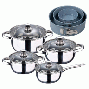 BERGNER - Batterie de Cuisine 7 Pièces en Acier Inoxydable Compatible Induction avec Jeu de 3 Moules à Four Ronds Ø12/Ø18/Ø22cm - multi-matériau