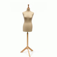 Buste Femme Couture Écru sur Pied Tripode Hêtre H173 cm Buste Femme Couture Écru sur Pied Tripode Hêtre H173 cm