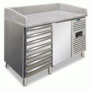Comptoir Pizza inox 1 porte 7 tiroirs, plan en granit, temp. +2°C/+8°C, dégivrage auto, 151,5x80x100 cm, modèle PZF01C - 4635