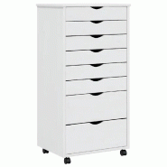 Helloshop26 - Armoire roulante rangement pratique avec 8 tiroirs 53 x 39 x 103 cm design moderne en bois de pin blanc 02_0047166 - blanc Bois massif 3