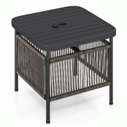 Helloshop26 - Table d'appoint d'extérieur 52 x 46 x 45 cm avec trou pour parasol et rangement pratique style moderne en métal noir 20_0014064 - noir