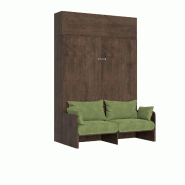 Itamoby Lit double escamotable Kentaro 160 cm avec canapé et élément mural en noyer, vert - marron 8050598059470