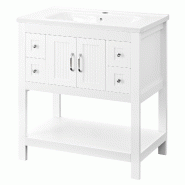 Merax Meuble sous-vasque 81 x 47 x 89 cm avec lavabo en céramique, 4 tiroirs, portes doubles et rangement ouvert, blanc - blanc multi-matériau N888P