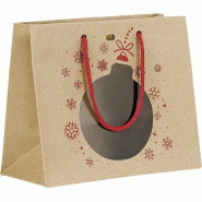Sac kraft fenêtre boule Noël poignées corde eillet ferm. 20x10x17cm - par 12