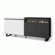 SKRAUT HOME Buffet salon et cuisine, 200x87x35cm, 4 Portes, Cheminée électrique, Design industriel, Blanc et noir - blanc Bois manufacturé 58_16