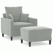 VidaXL Fauteuil avec repose-pied Gris clair 60 cm Velours Modèle Vega StudioDesk Mixte - 3201097_0