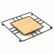 WellHome - Dessous de plat en métal et bambou noir 18 x 18 x 1,3 cm - Collection A-mesa - noir métal WH17031