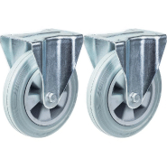 Roulette 200mm 8" à bandage caoutchouc gris, fixe et robuste, capacité 410kg, jeu de 2 Roulette 200mm 8" à bandage caoutchouc gris, fixe et robuste, capacité 410kg, jeu de 2
