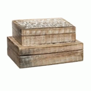 Atmosphera Lot de 2 Boîtes de rangement en Manguier sculpté et blanchi - marron 3560238711347 Atmosphera Lot de 2 Boîtes de rangement en Manguier sculpté et blanchi - marron 3560238711347